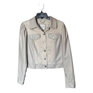 Bagatelle Collection Cotton and Faux Leather Ivory Button Front Jacket Size SM